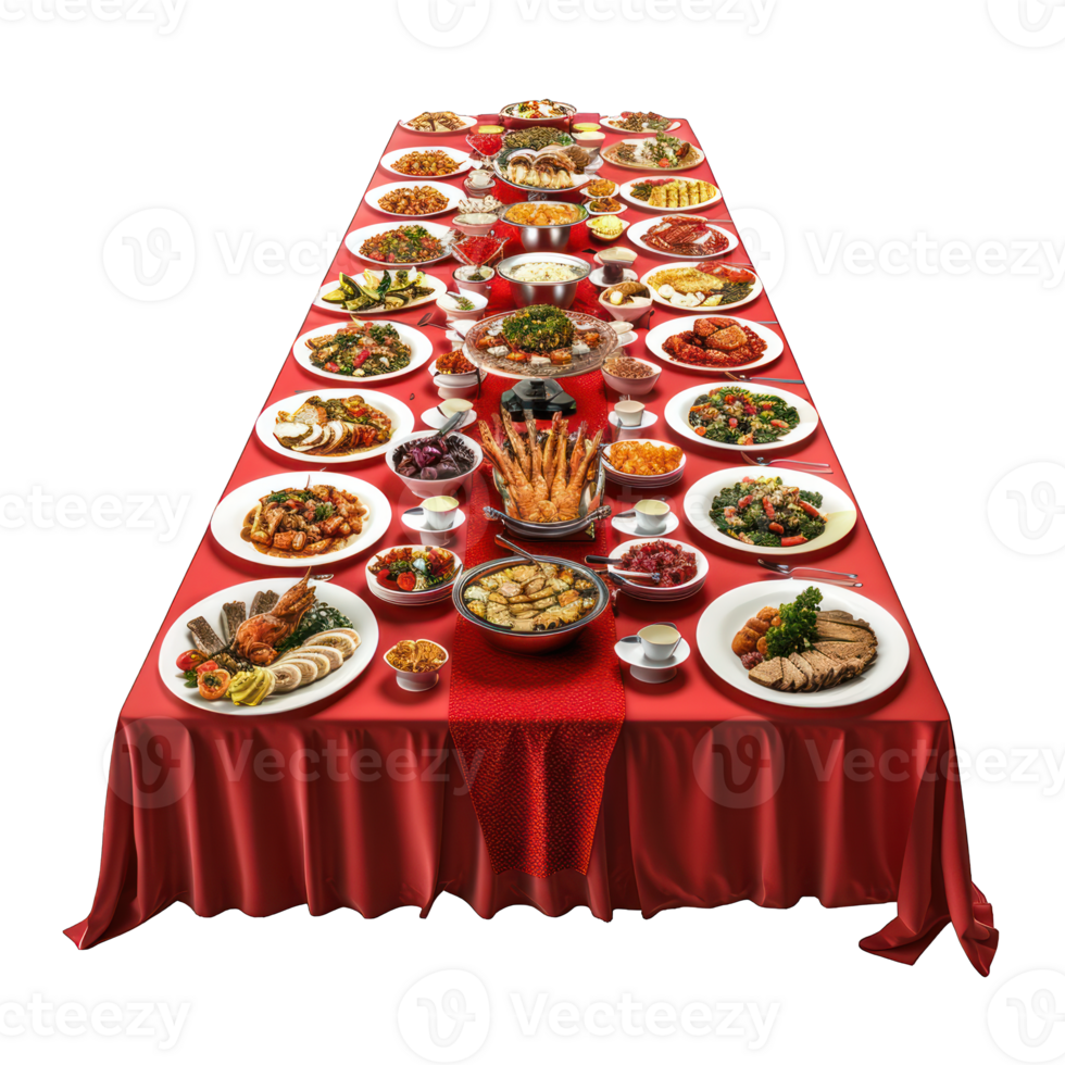 dining table and chairs full of foods transparent background png