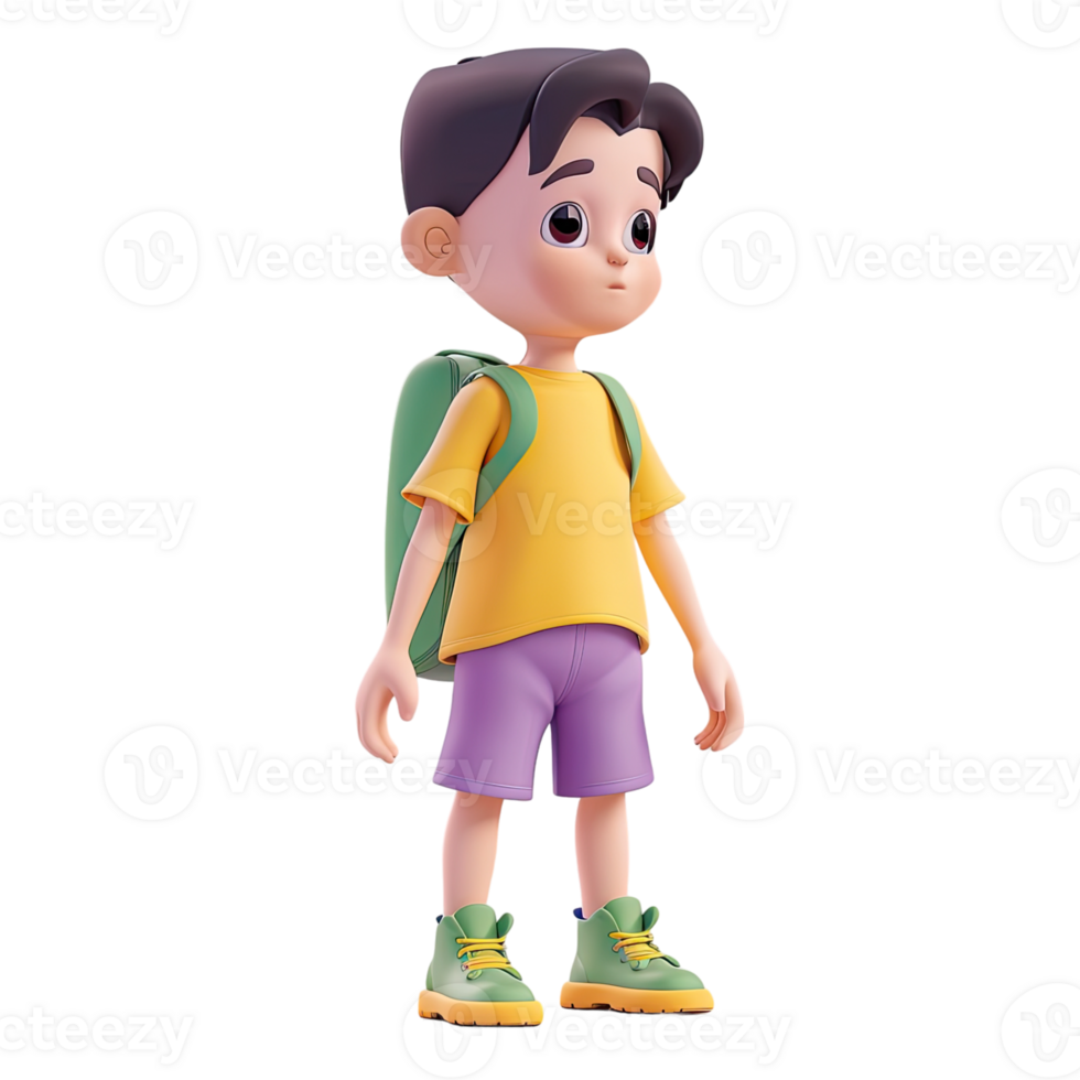A cartoon boy with a backpack standing png