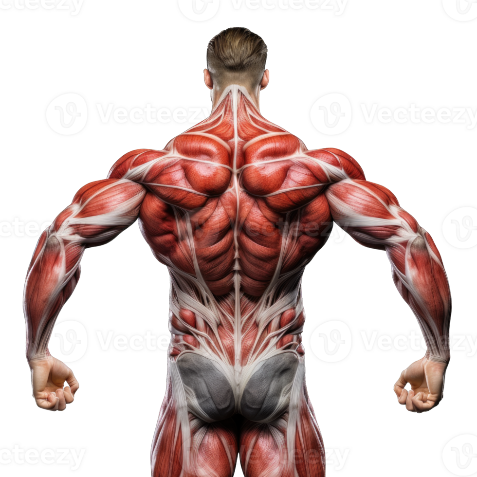 The muscles of a man are shown in a 3d illustration png