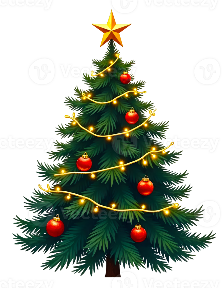 Decorated Christmas Tree Adorned With Twinkling Lights and Ornaments png