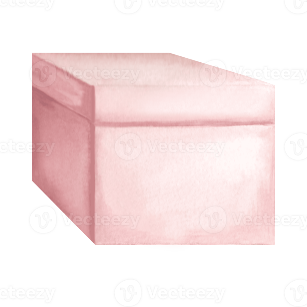 Gift box with lid. Cardboard continer pink.Hand drawn watercolor illustration isolated. Template of package for retail and festive surprise. Clipart for card, invitation, print, Valentines, sticker. png
