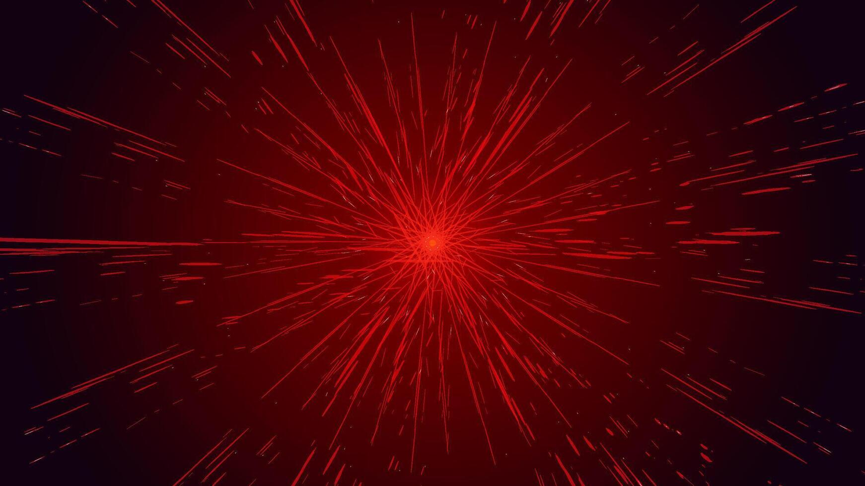 Red Abstract Light Explosion Background. Vivid red light beams radiating from a central point on a dark background, creating a dynamic explosion effect. vector