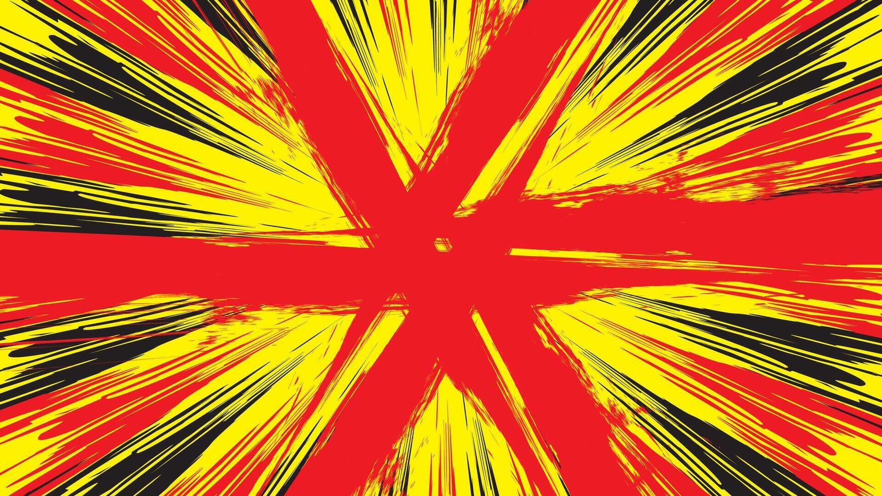 Chaotic abstract burst design with bold red, yellow, and black streaks radiating from the center. vector