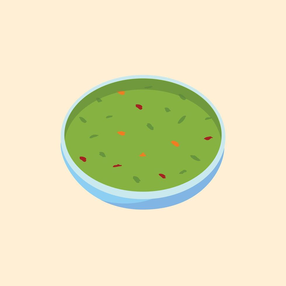 Delicious and healthy vegetable soup in a bowl, top view, flat lay. Ideal for a restaurant menu or cooking at home vector