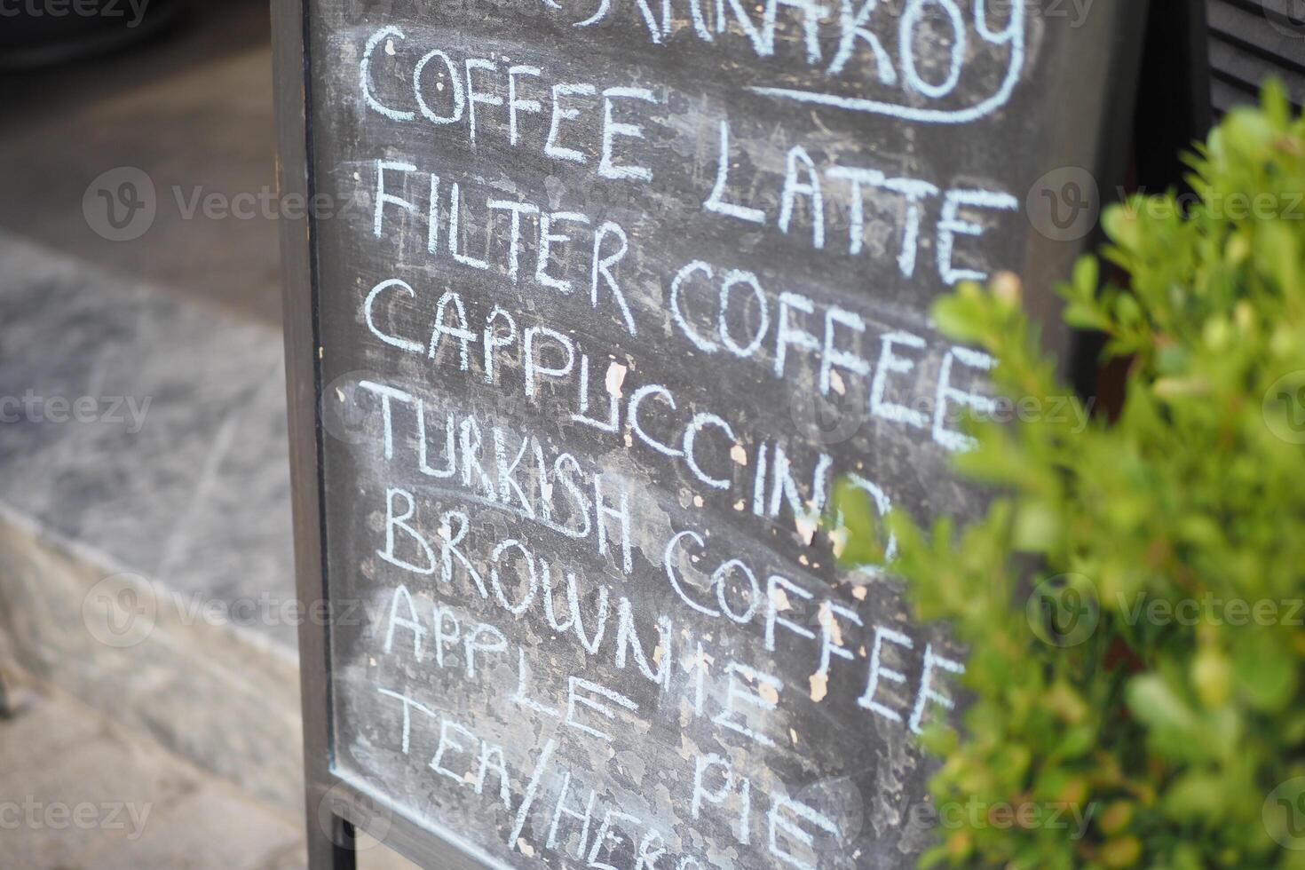 Cafe menu on black board outdoor photo