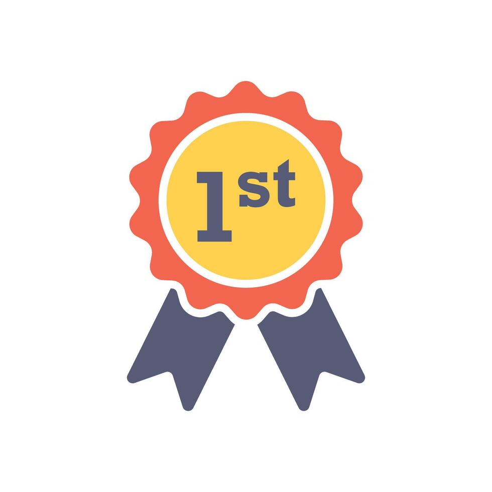 Gold medal 1st place icon in flat style. Trophy award illustration on isolated background. Winner sign business concept. vector