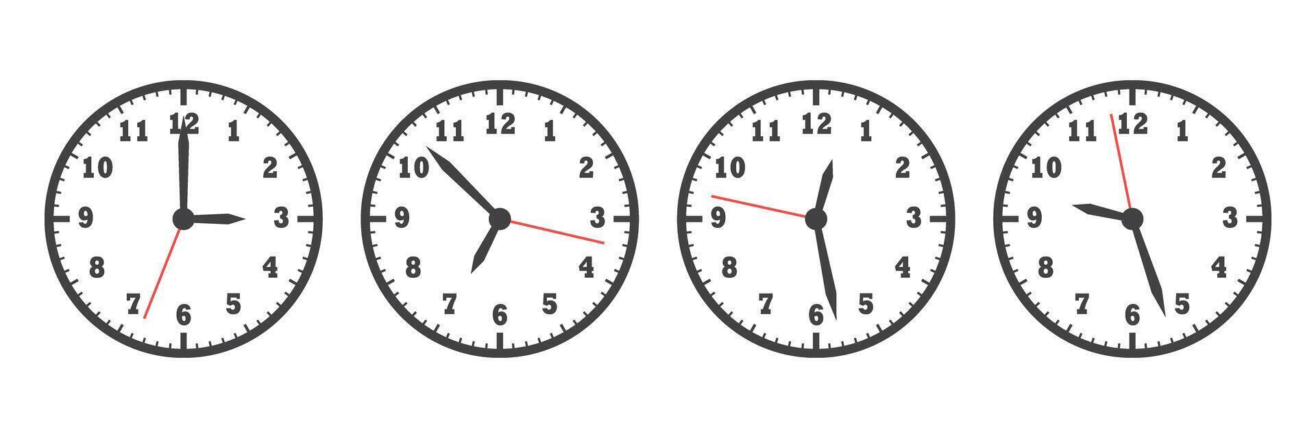 Clock icon set in flat style. Round watch illustration on isolated background. Timer sign business concept. vector