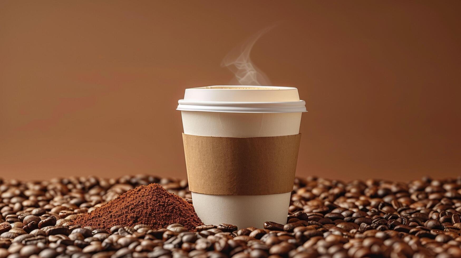 A cup of coffee with a white lid photo