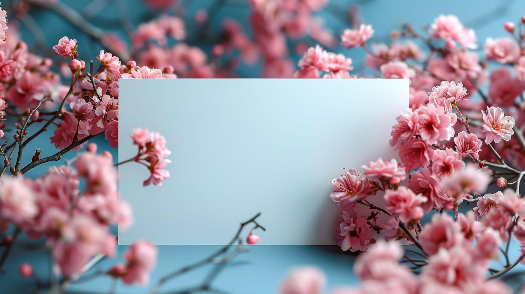 A white card with pink flowers surrounding it photo