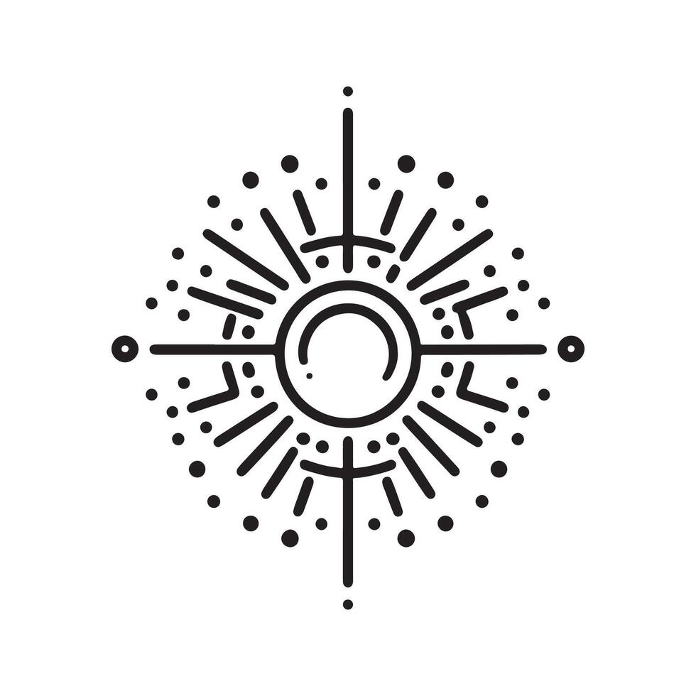 A black and white logo for a sun and rays vector