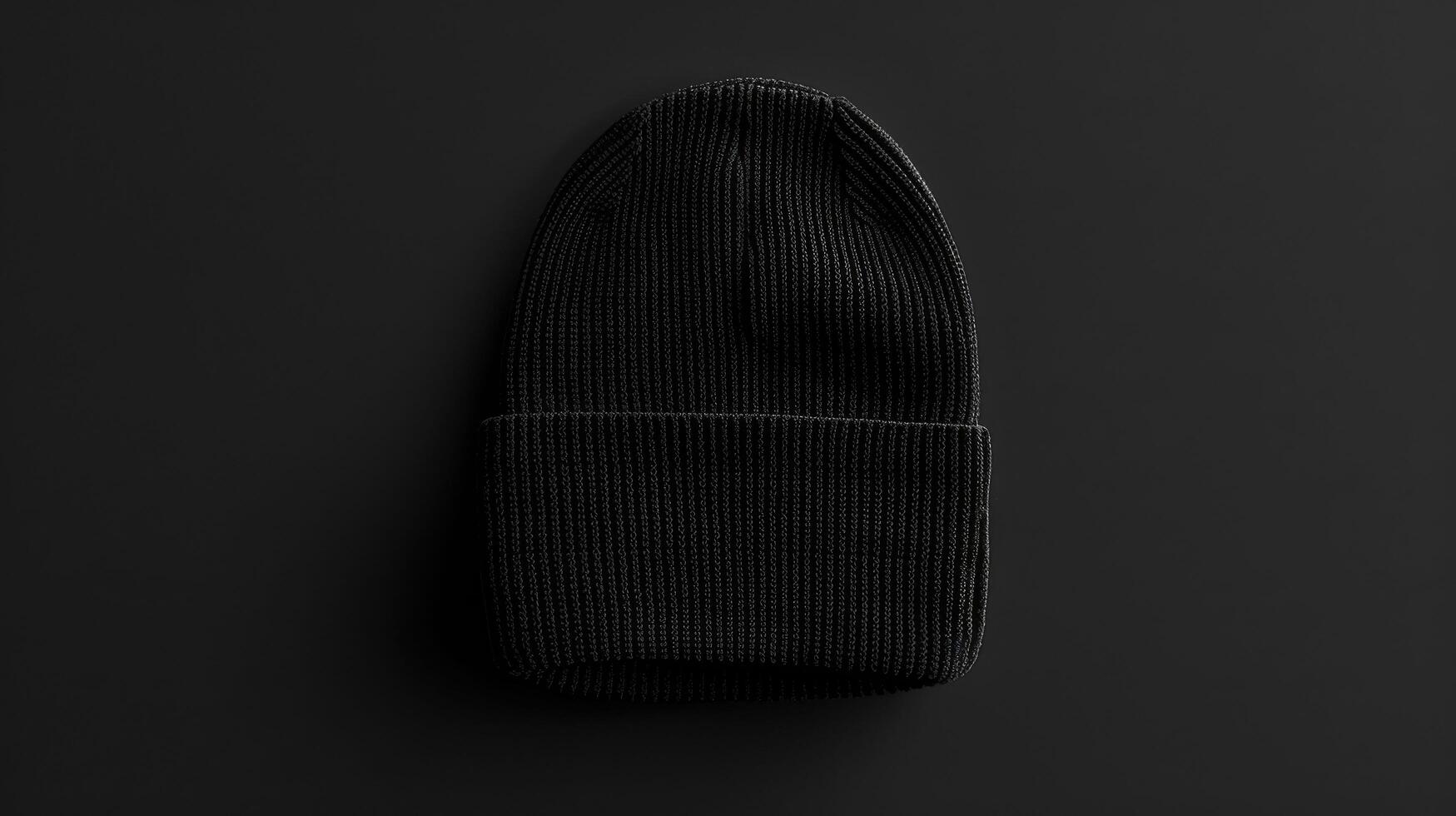 A black knit hat is sitting on a black background photo
