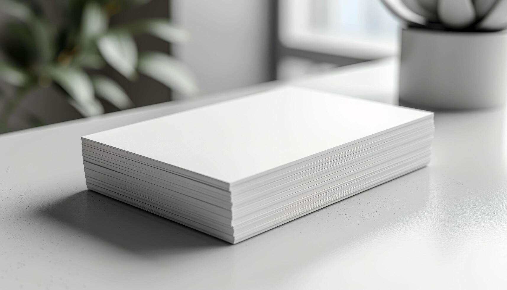 A stack of white paper is on a table photo