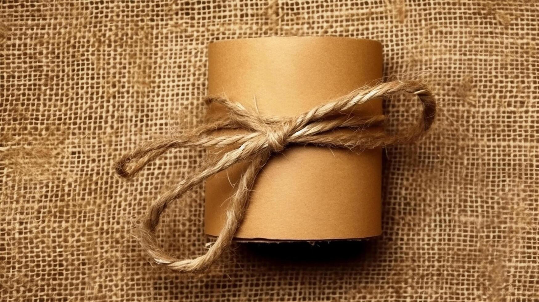 Burlap background tie with rustic burlap twine, natural product photo