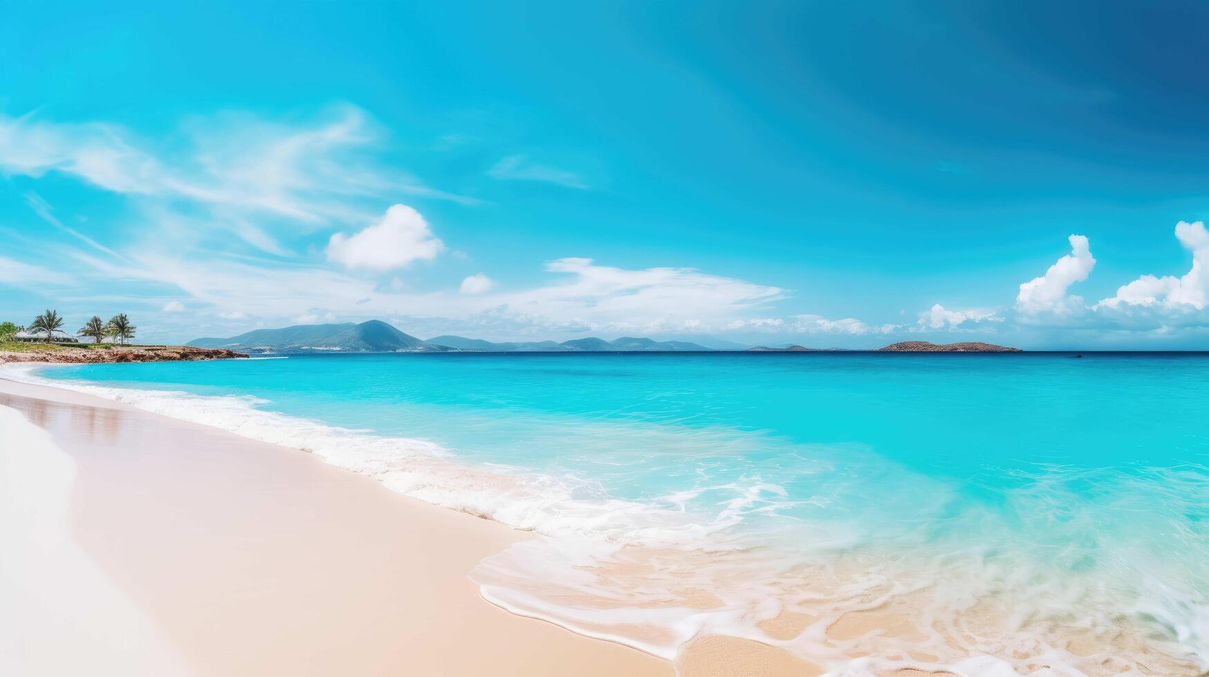 Beautiful sandy beach with white sand and rolling calm wave photo