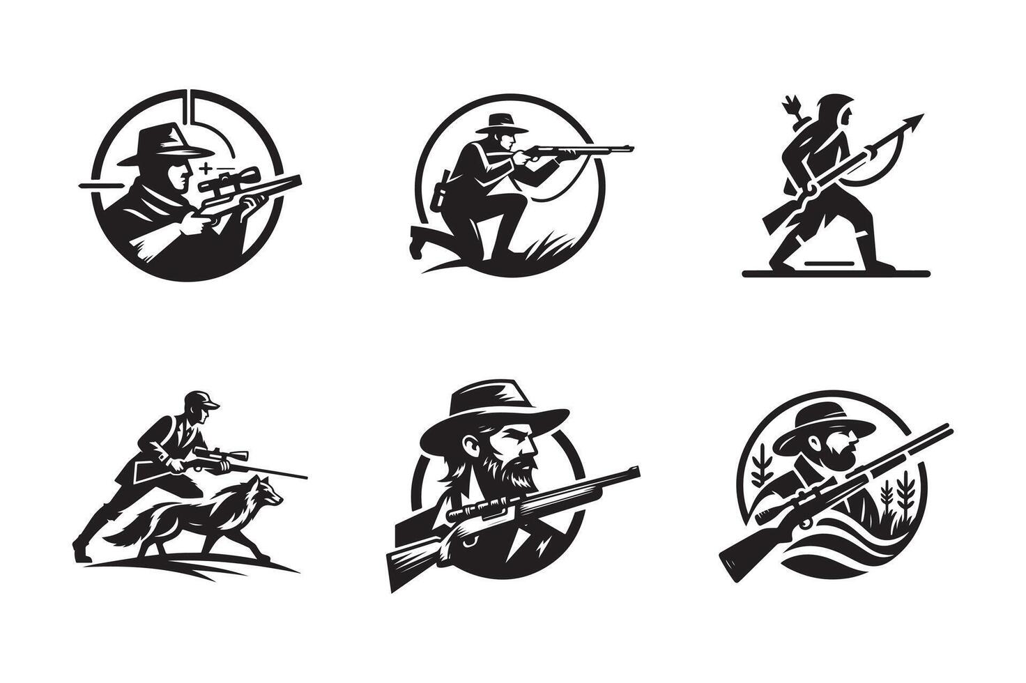 Set of Shadow Archer Hunter Silhouette Emblem vector
