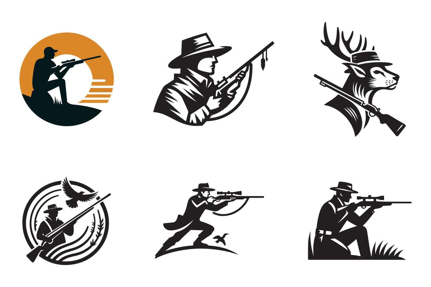 Set of Simple Hunter isolated on white, logo, icon vector