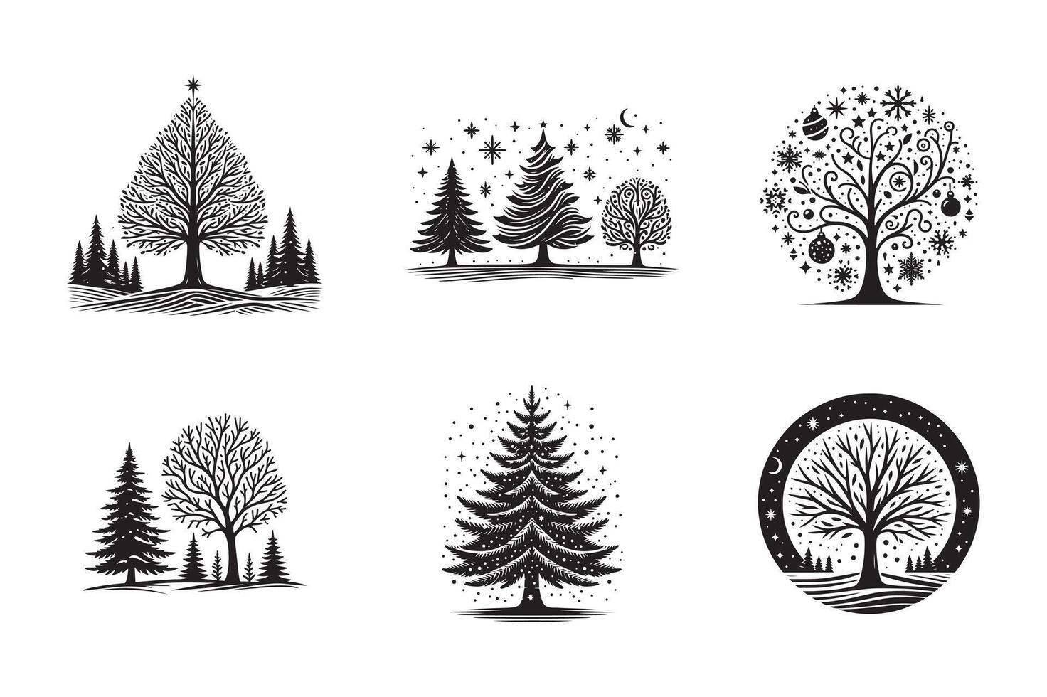 Set of Winter Pine Tree Design vector