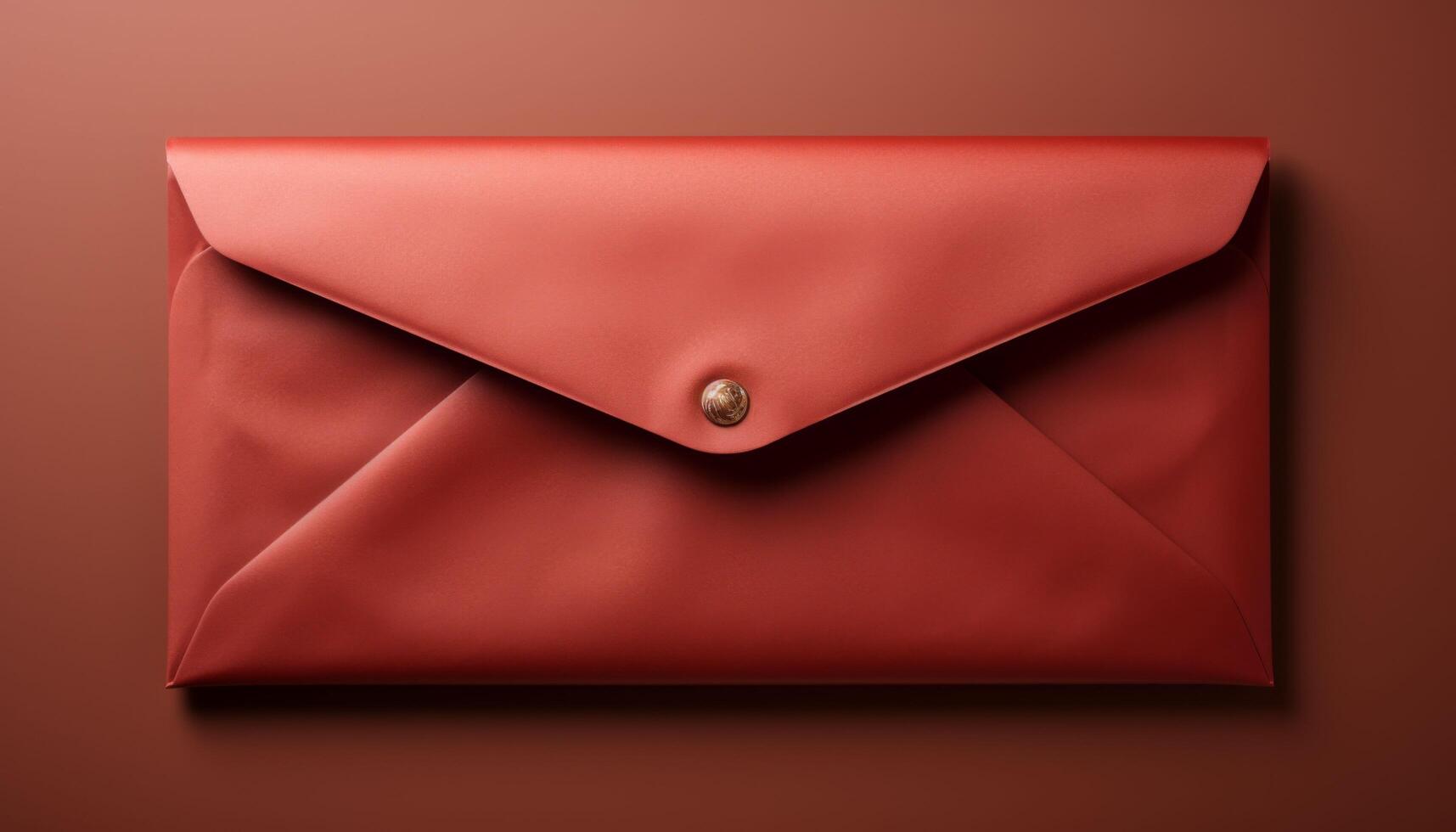 A red envelope with a gold button on the top photo