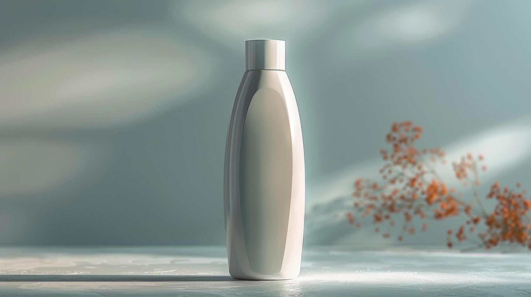 A bottle of lotion is sitting on a table in front of a tree photo