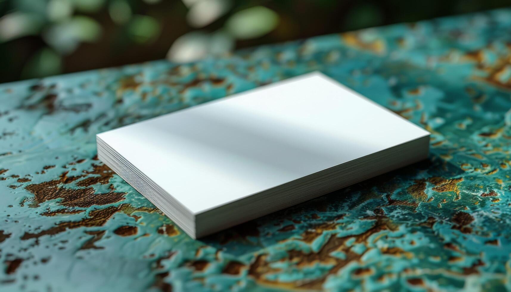 A white business card sits on a table photo