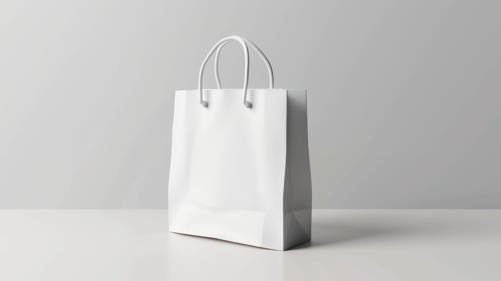 A white shopping bag sits on a table photo