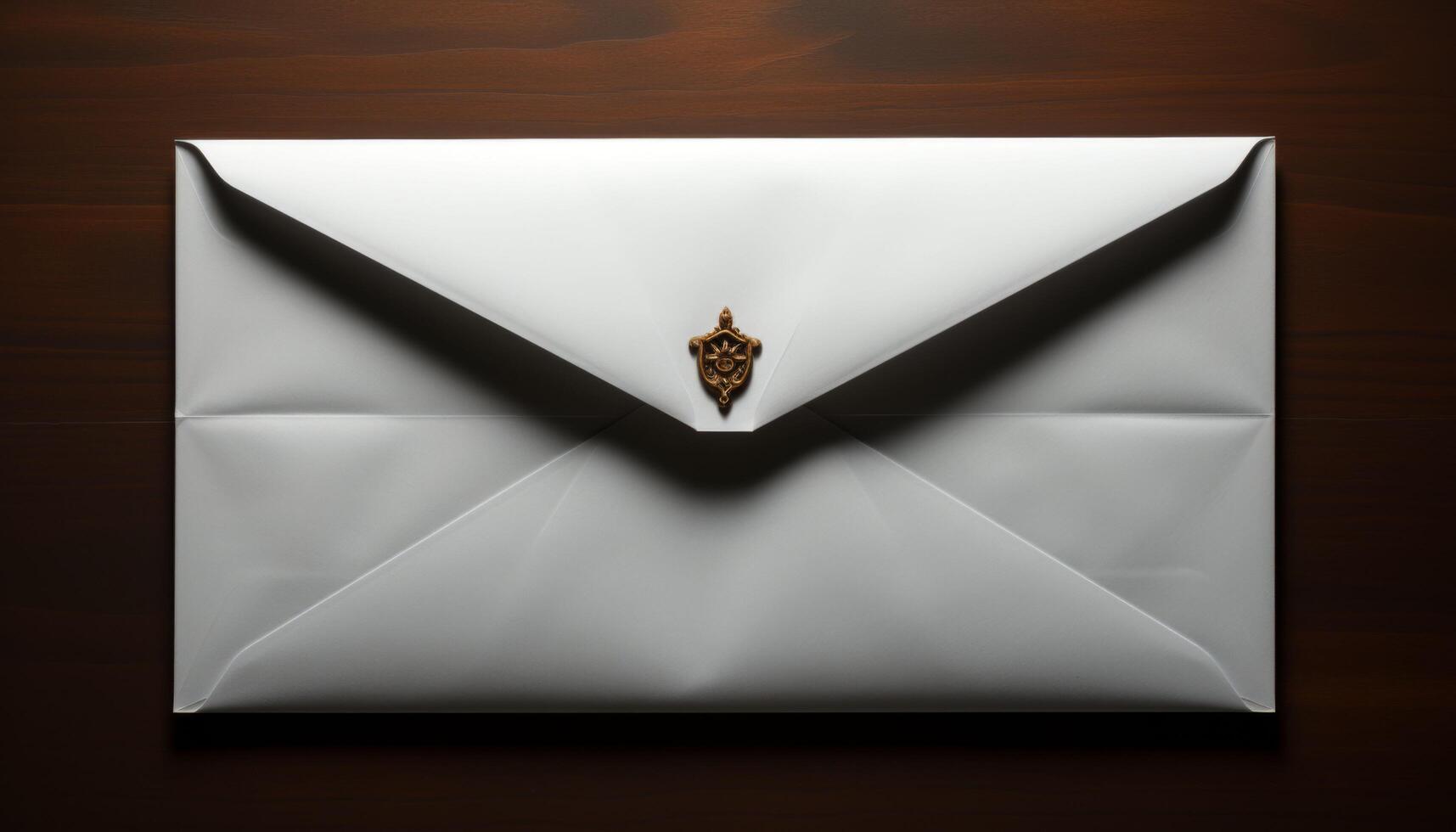 A white envelope with a gold emblem on it photo