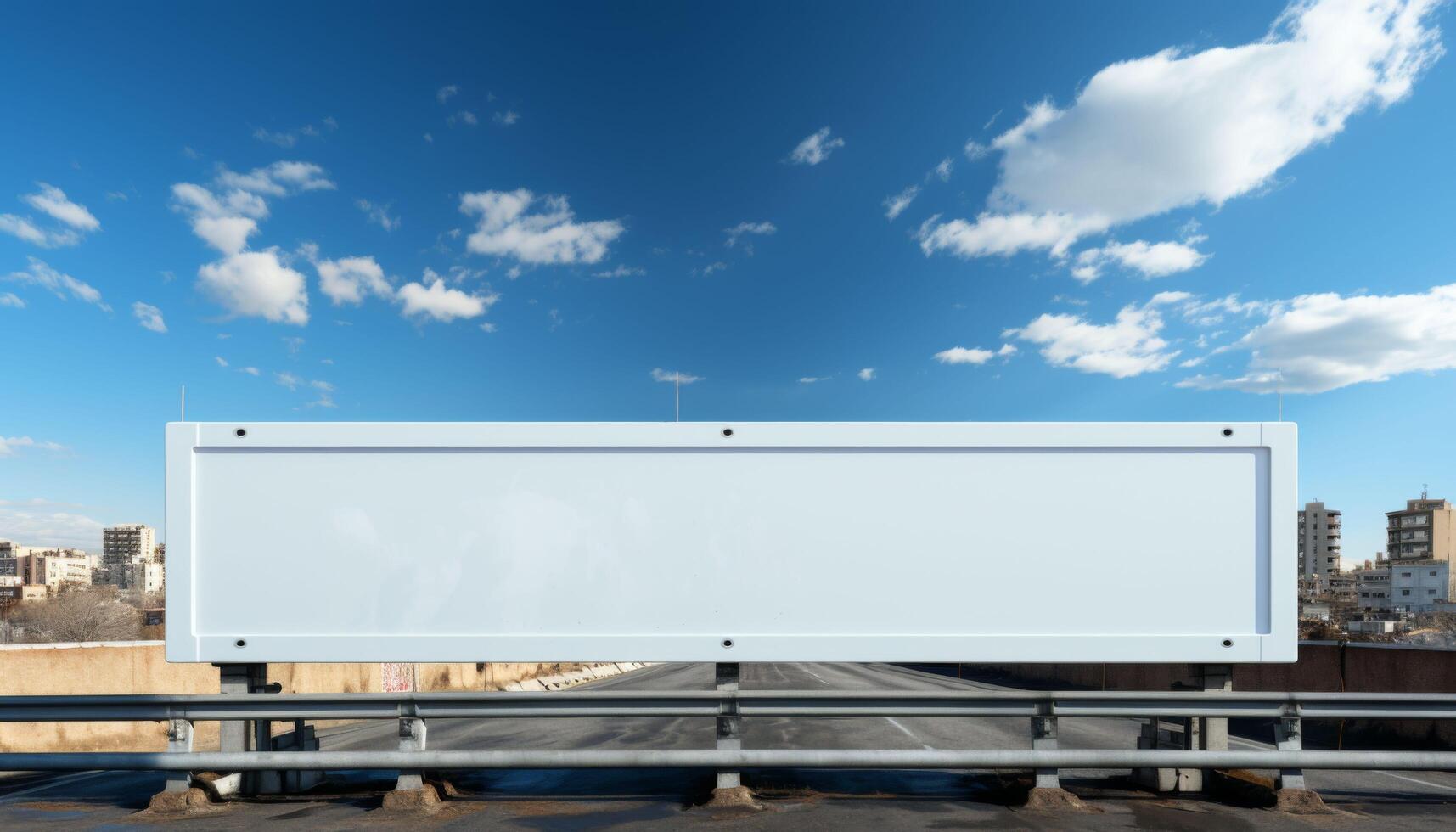 A large white billboard sits on a bridge photo