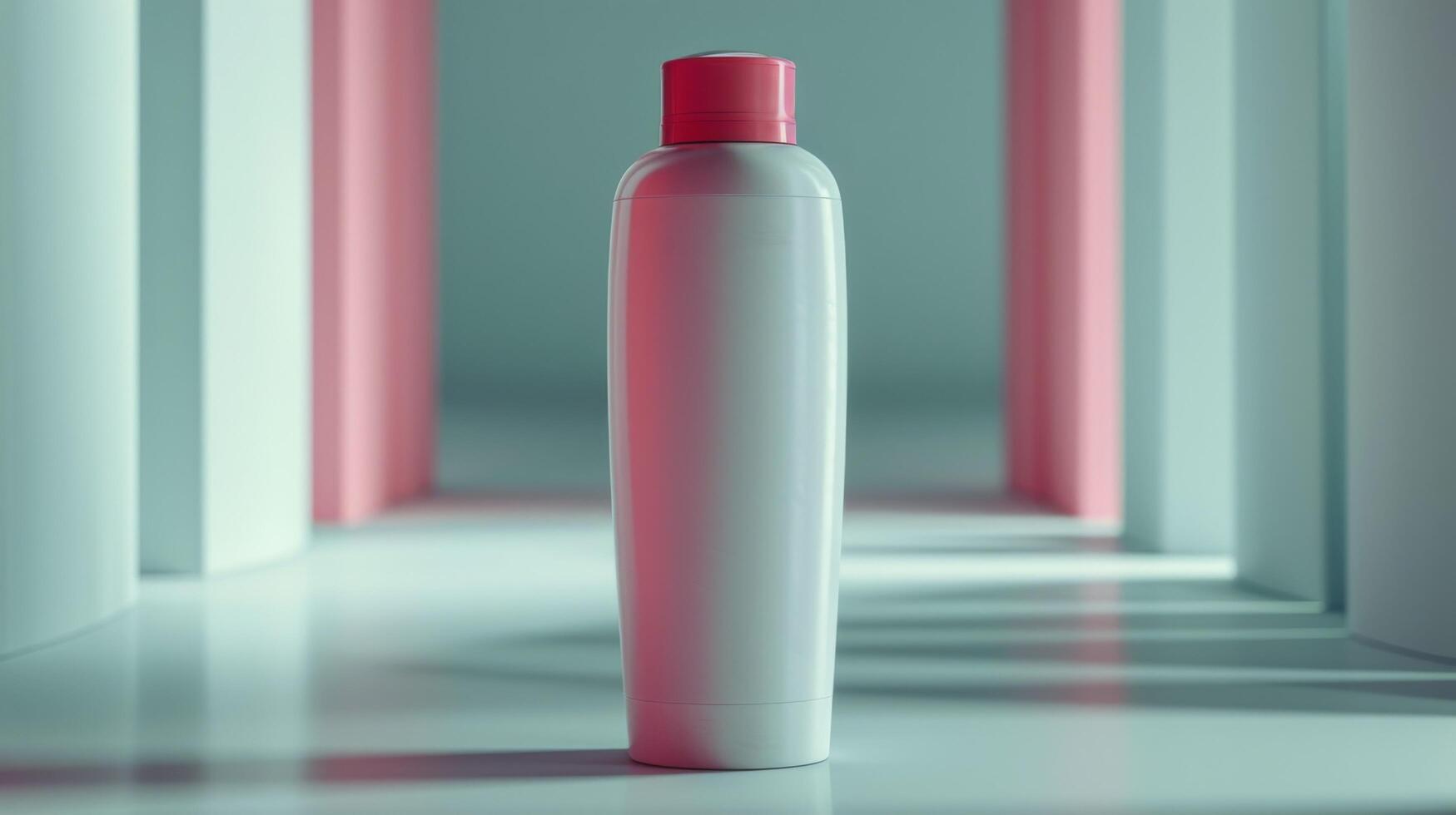A bottle of shampoo is sitting on a white surface photo