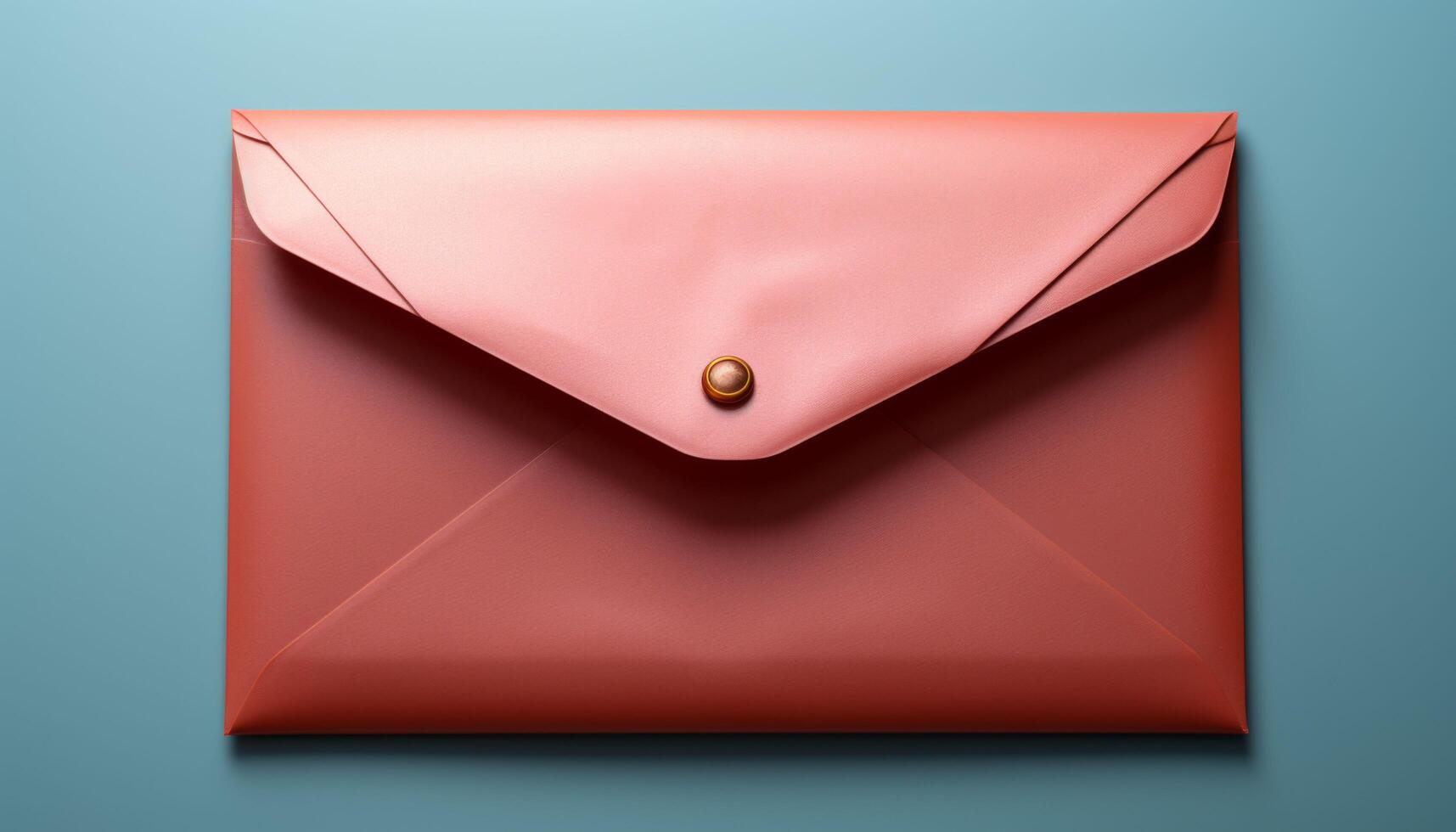 A pink envelope with a gold button on the top photo