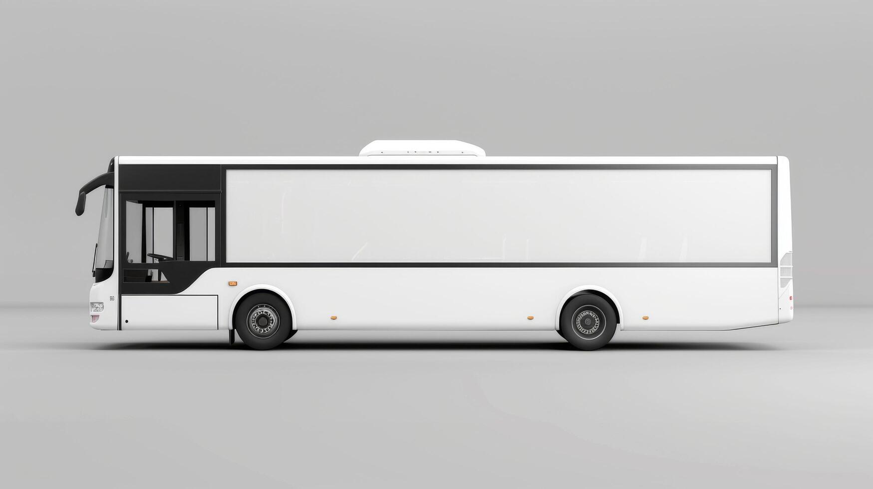 A white bus with a black front and a black roof photo