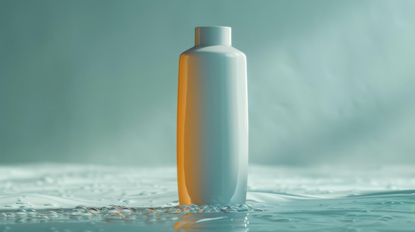 A white bottle of shampoo is floating on the surface of the water photo