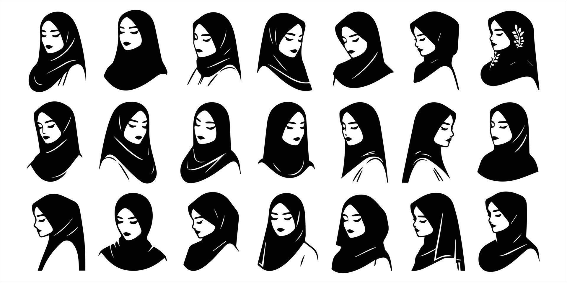 minimalis black woman with hijab icon pack vector