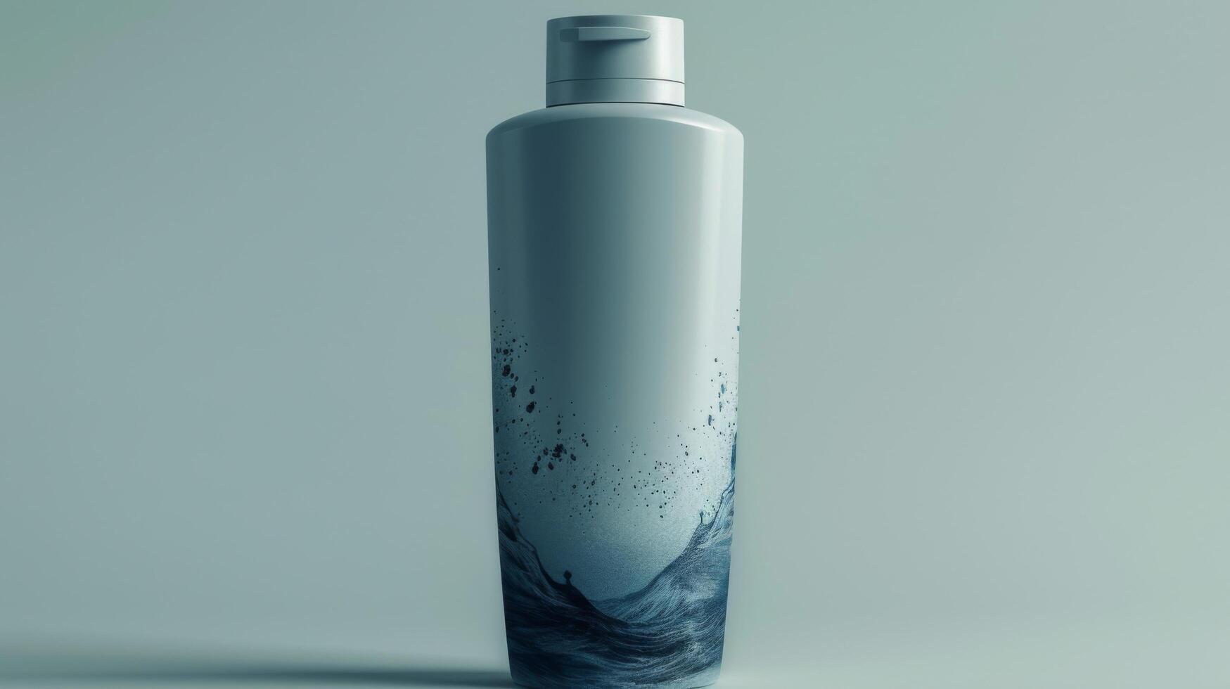 A bottle of shampoo with a blue ocean design on it photo