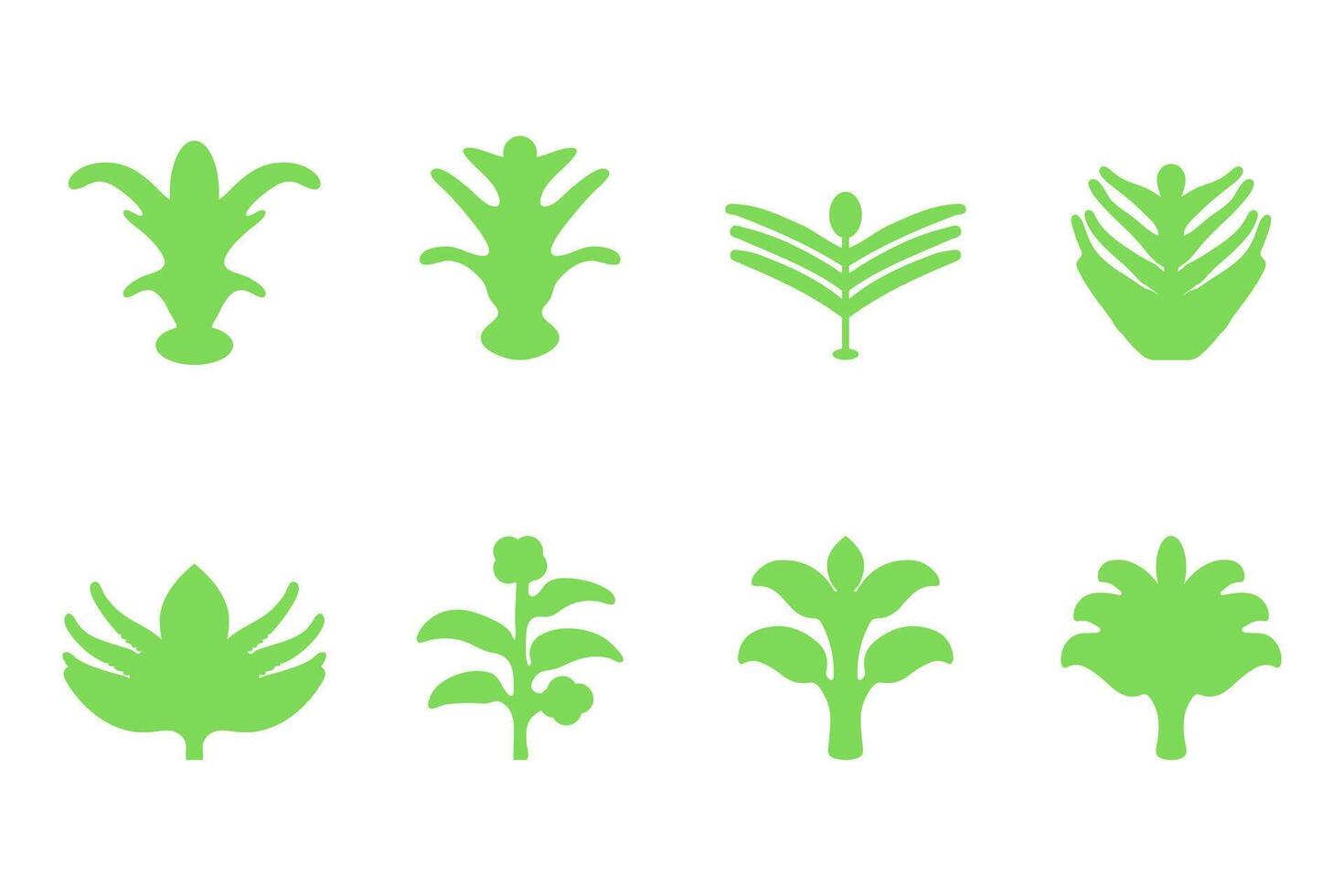 A set of green plants icons on a white background vector