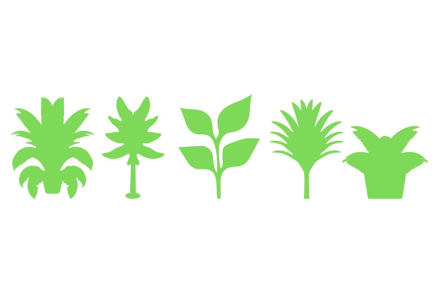 A set of green plants in different shapes vector