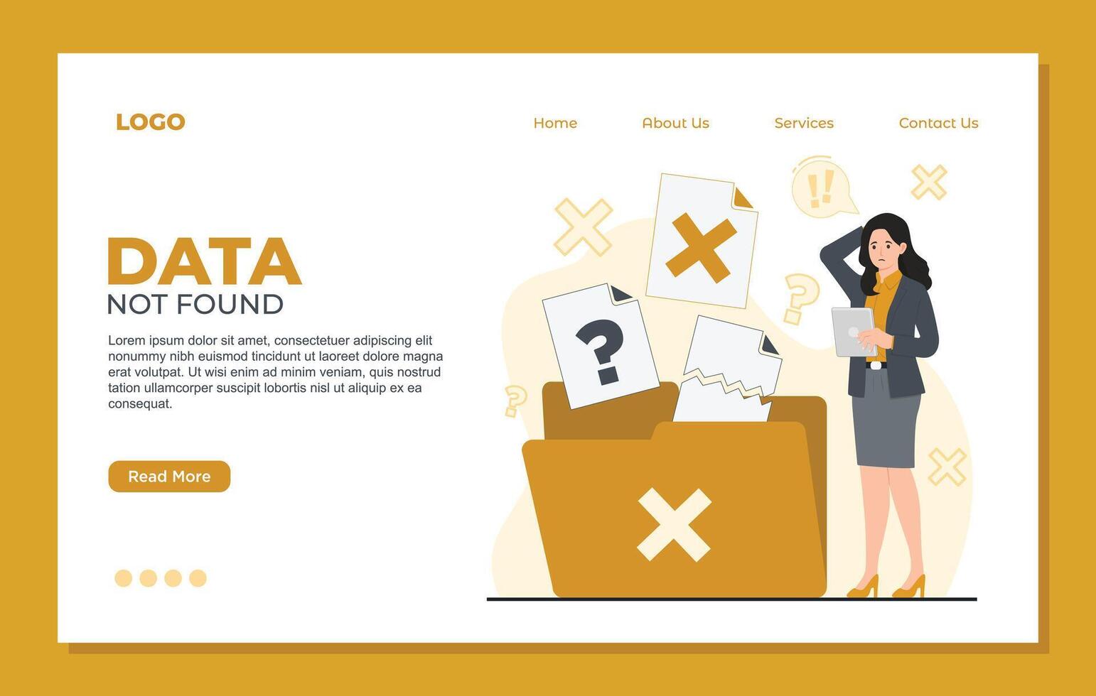 Data Not Found landing page template of no data Data protection concept. Flat illustration of data protection. Landing page template vector