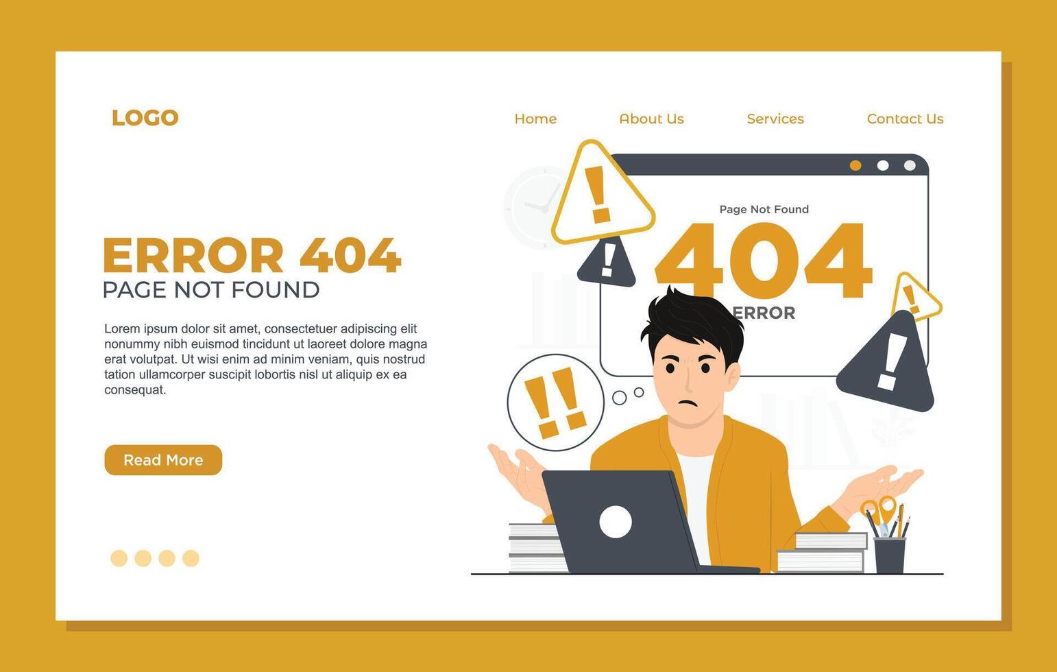 Network Error 404 concept for landing page template 404 error page. Page not found. Man with laptop. illustration vector