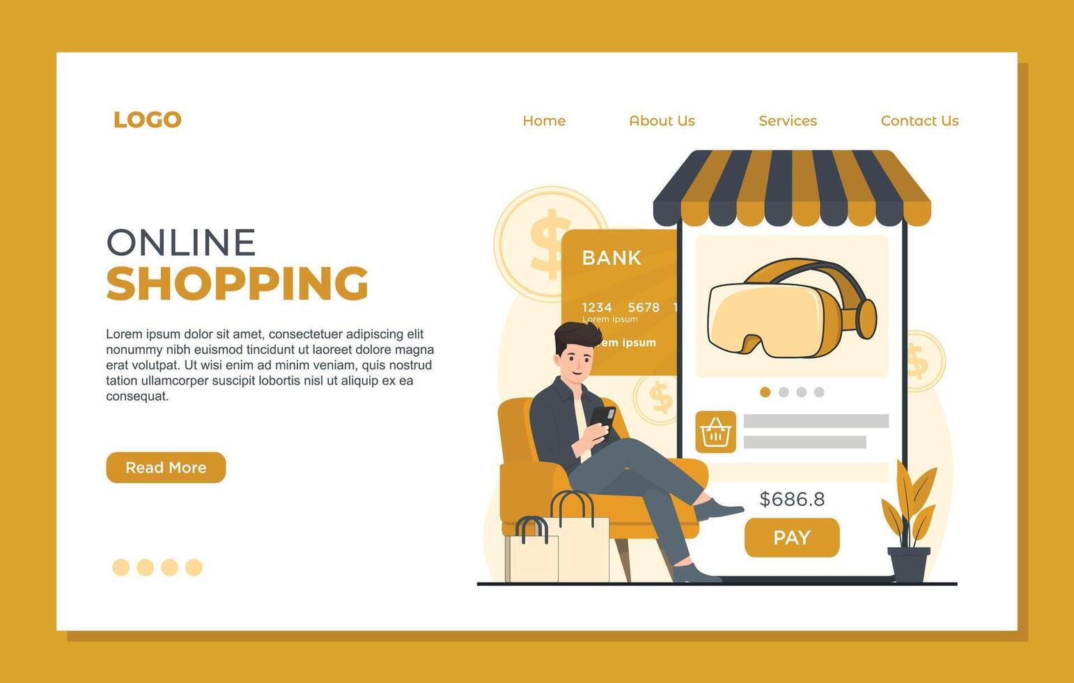 Online shopping landing page template Online shopping landing page. E-commerce concept. illustration in flat style vector