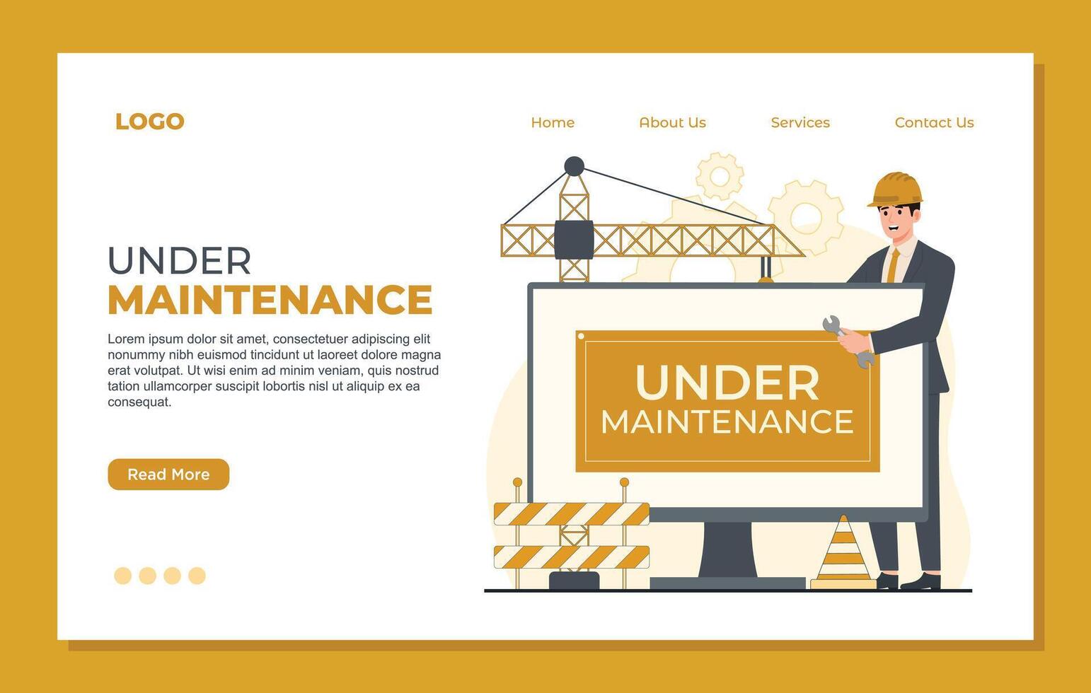Under maintenance landing page template Under construction landing page template with engineer and building site. illustration vector