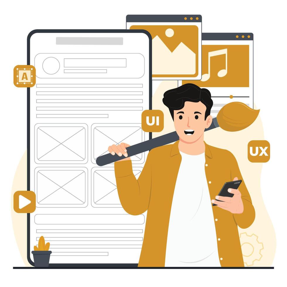 Mobile ui-ux concept illustration UIUX development design programming mobile application vector
