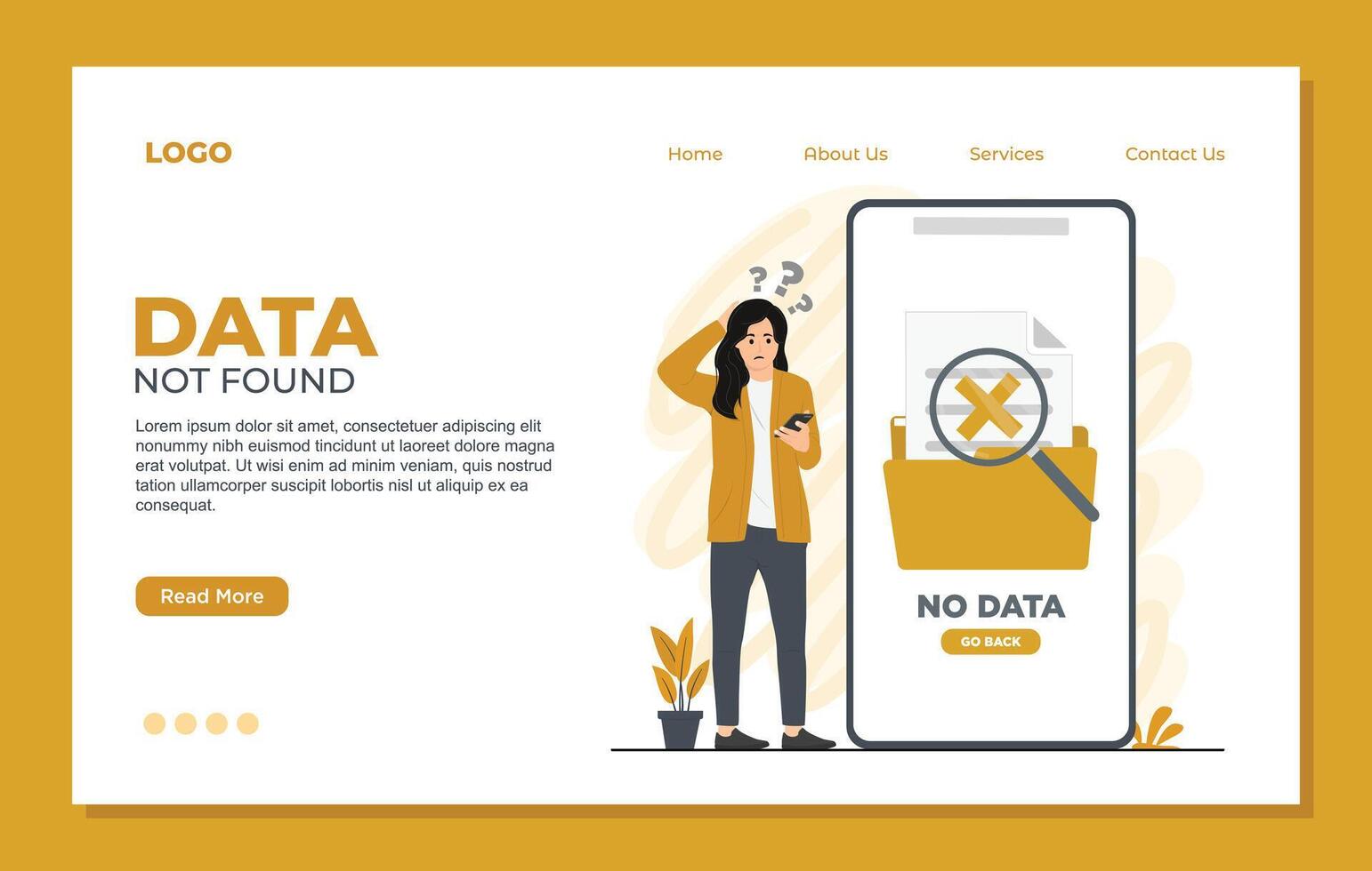 Data Not Found landing page template of no data landing page design template of data analysis. Flat style illustration. vector