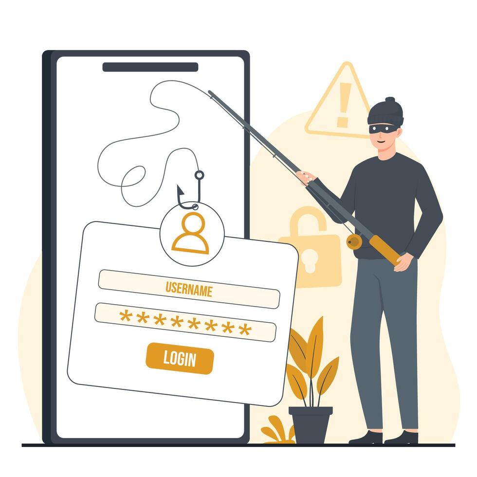 Phishing account concept illustration Cyber Crime Password Phishing Hacker Attack Steal Personal Data vector