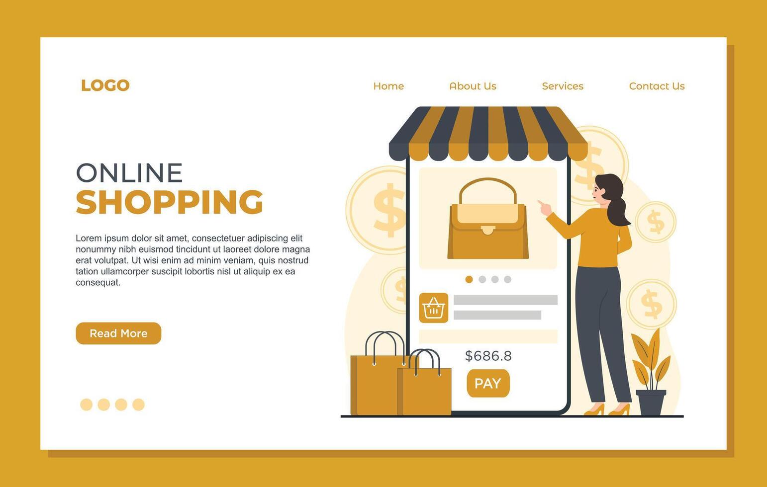 Online shopping landing page template Flat design illustration concept of online shopping. Online shopping. vector