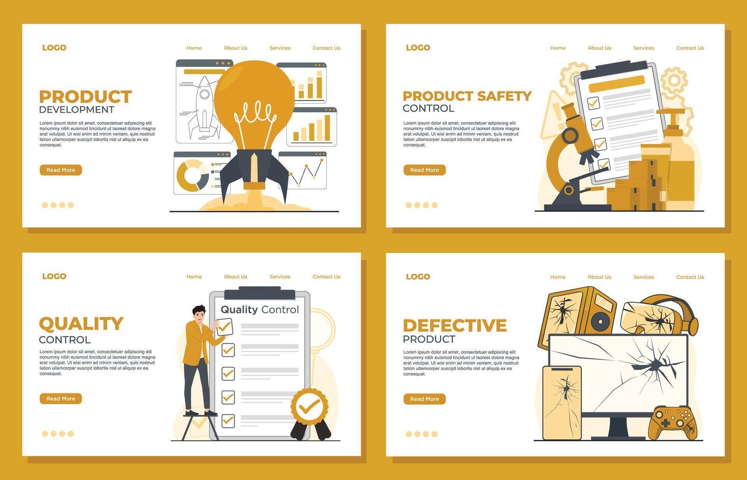 product quality control landing page template for business analysis and planning, consulting, team work, project management, financial report. vector