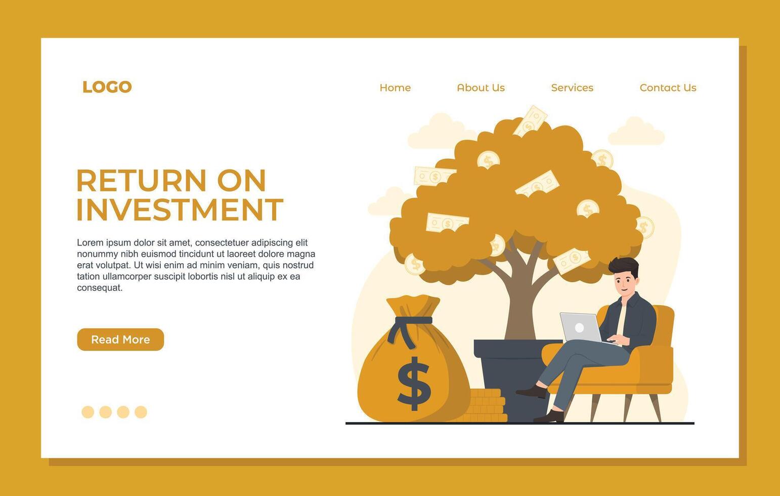 Return on investment Landing page template web banner Flat design illustration concept of return on investment. Landing page template. vector