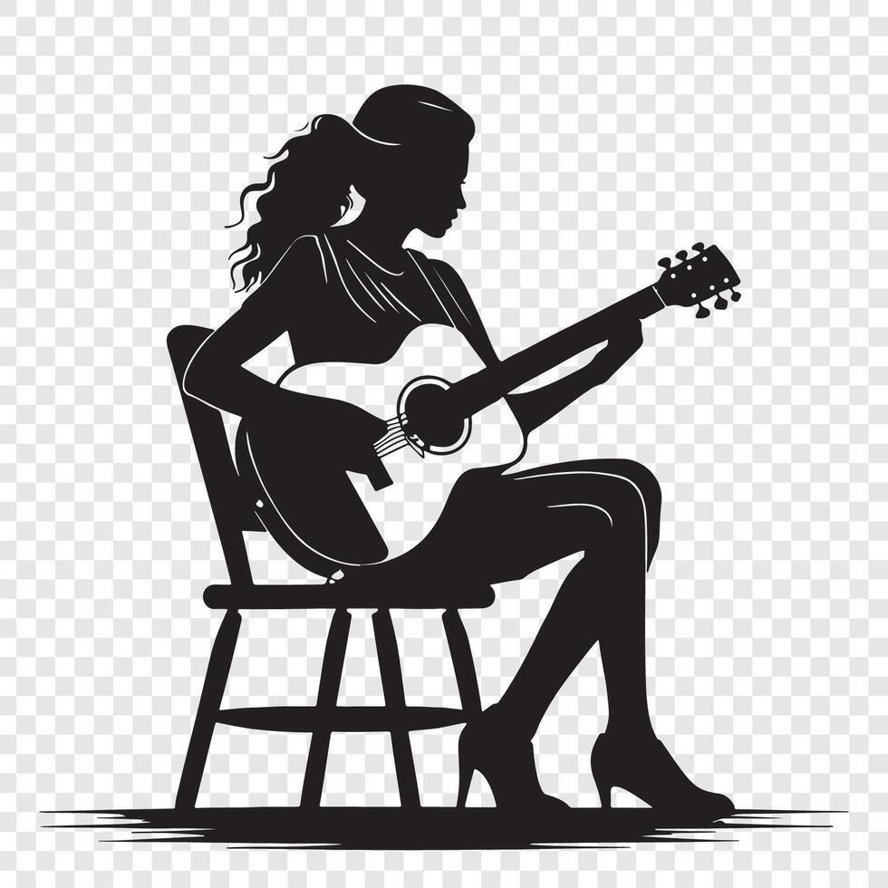 Silhouette of a woman playing guitar on a chair vector