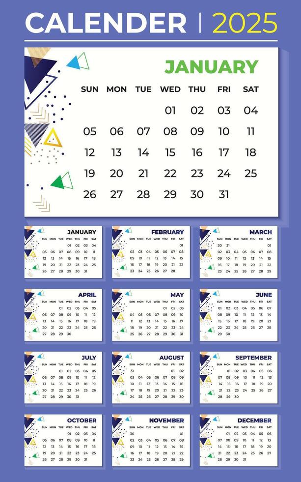 Print Ready New Year Desk Calendar 2025 concept vector