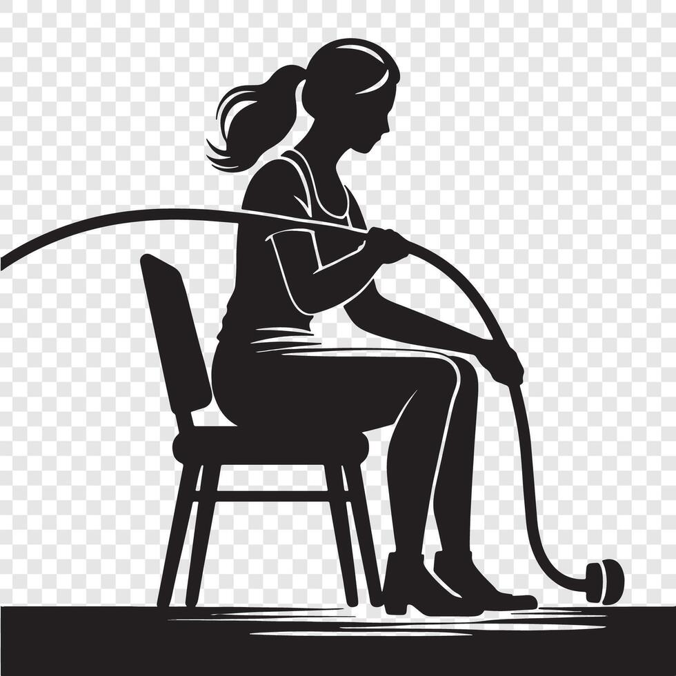 Silhouette of a woman sitting on a chair with a vacuum cleaner vector