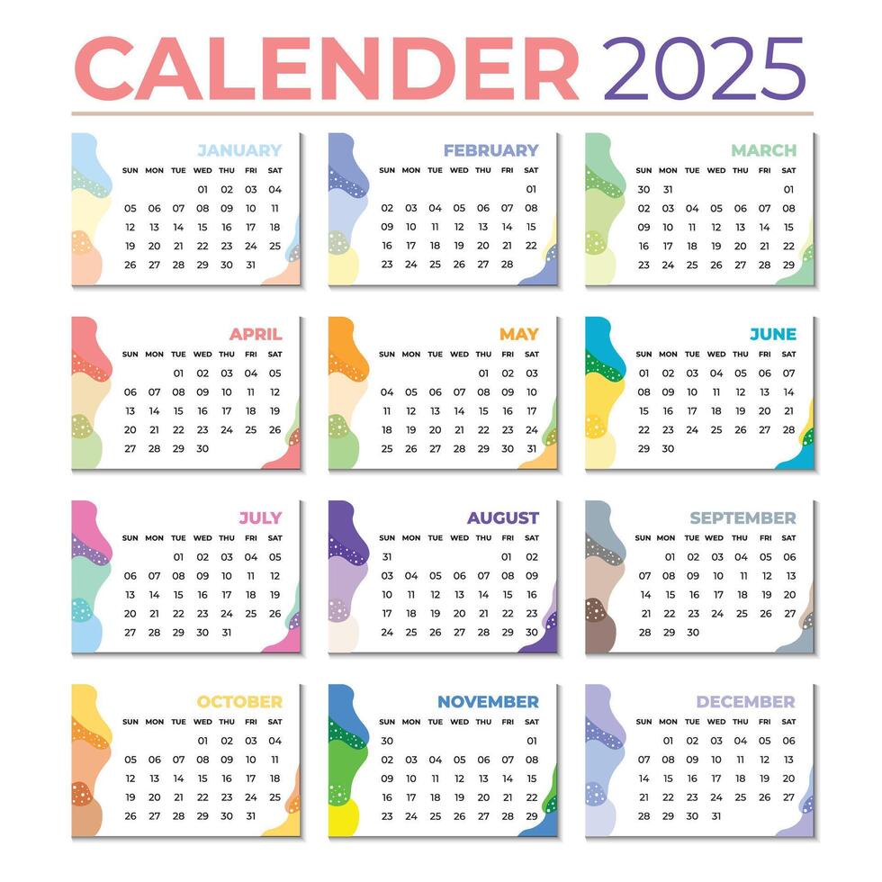 Print Ready New Year Desk Calendar 2025 vector