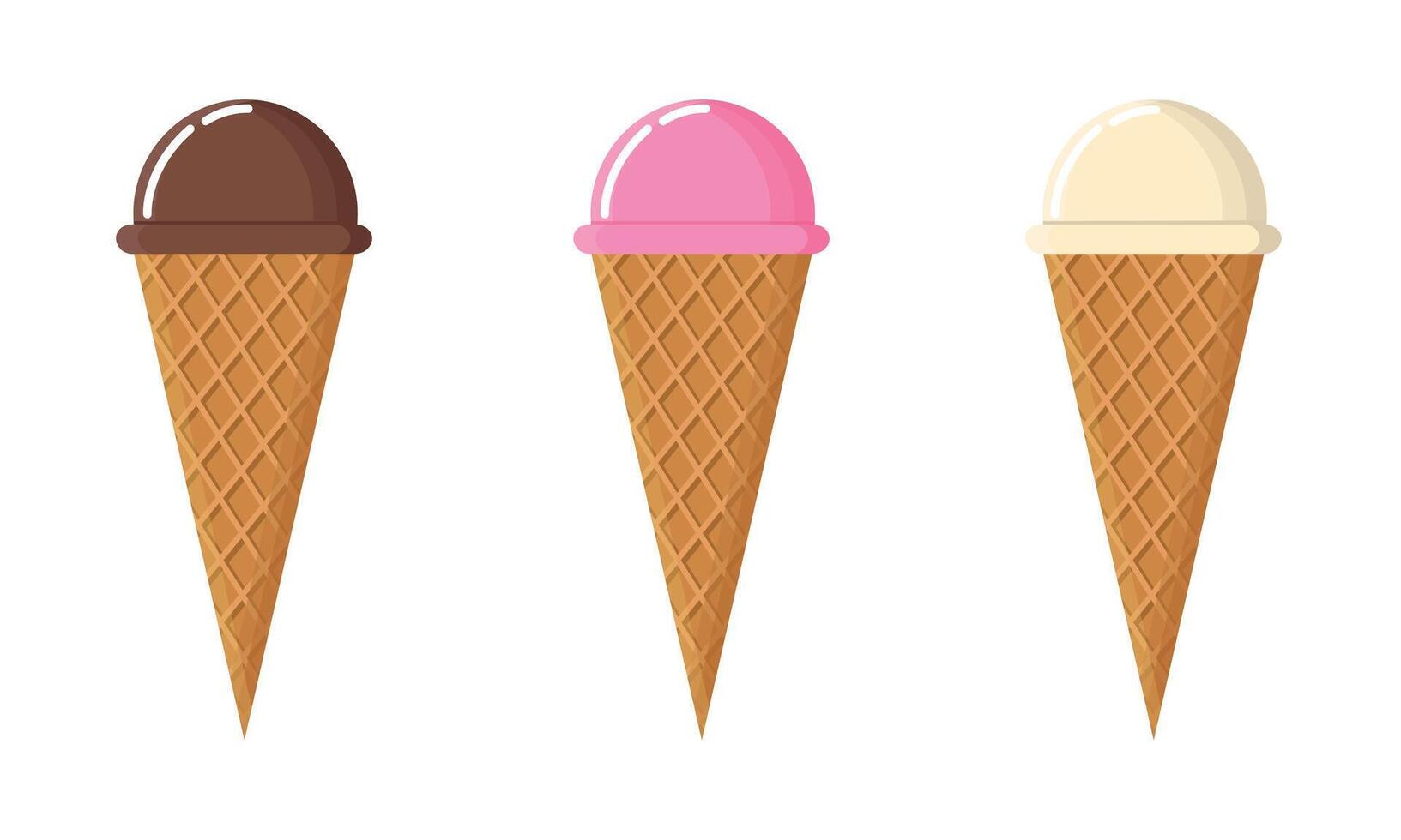 Cute cartoon ice cream with chocolate, strawberry, and vanilla flavors vector